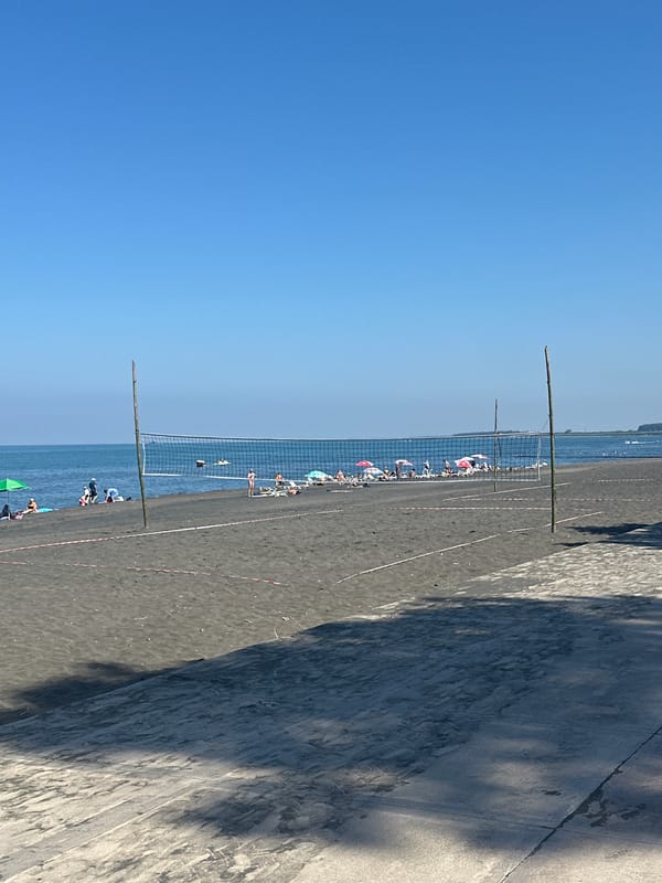 Ureki's black sand beach, quiet and a little rough around the edges
