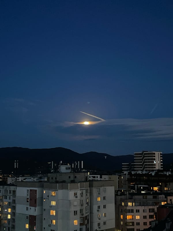 Evening sky with moonlight observed over Sofia, Bulgaria