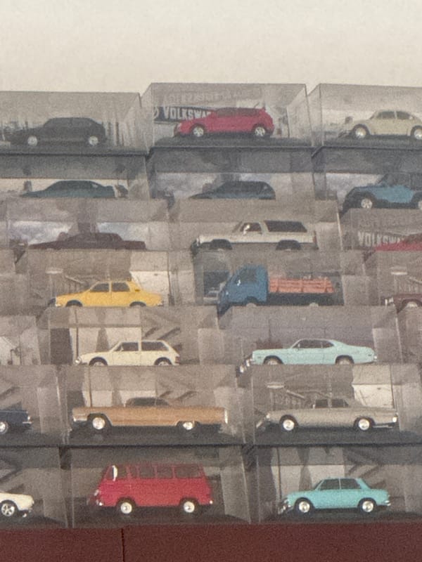 Die-cast VW Beetle collection displayed in Puebla, Mexico