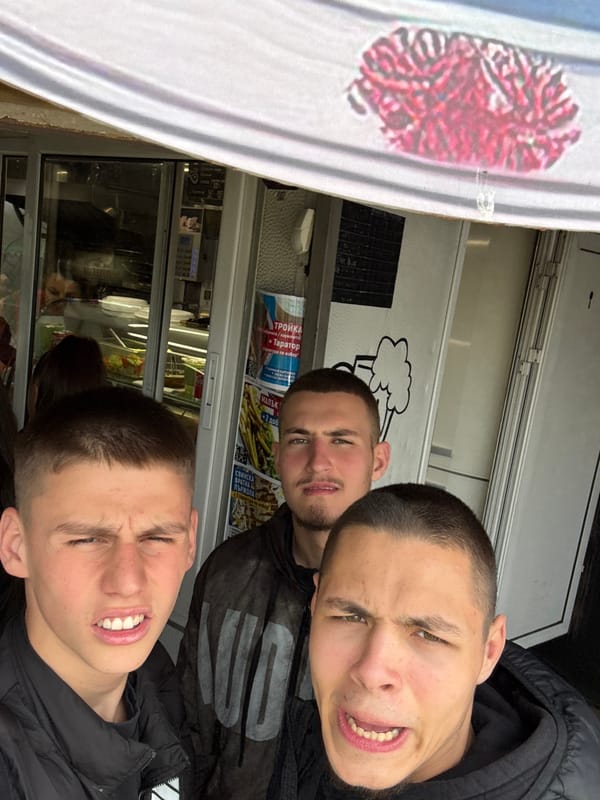 Three young men take selfie in Sofia