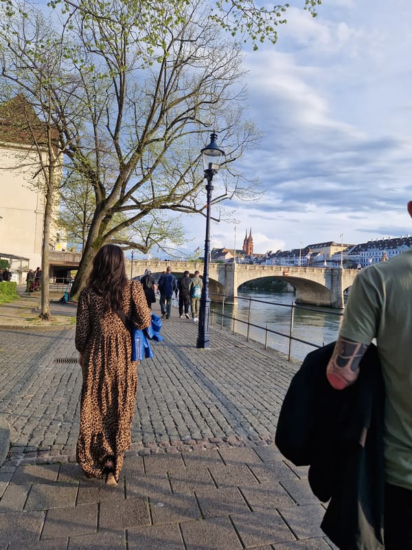 Rhine riverfront scenes documented during afternoon in Basel