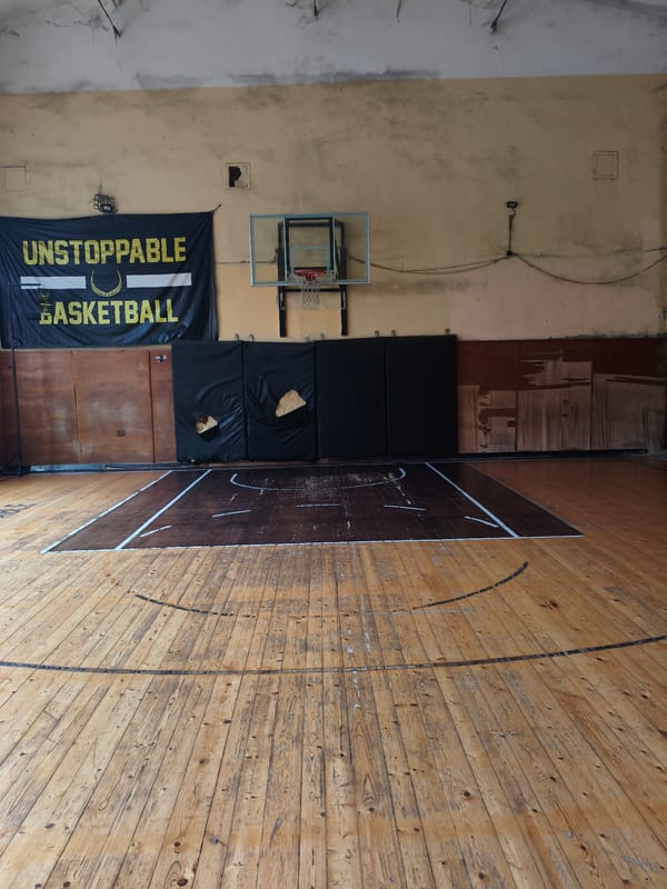 Deteriorated basketball court documented in Dobrich, Bulgaria