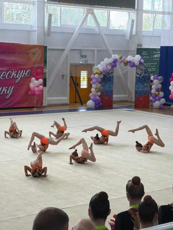 Young gymnasts perform routine in Veliky Novgorod gymnasium