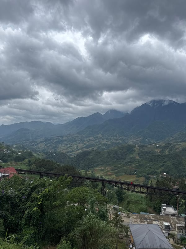 Morning mountain views and selfie captured in Sa Pa Ward