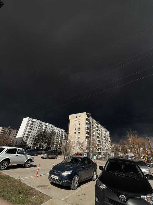 Dark storm clouds gather over Perm residential areas