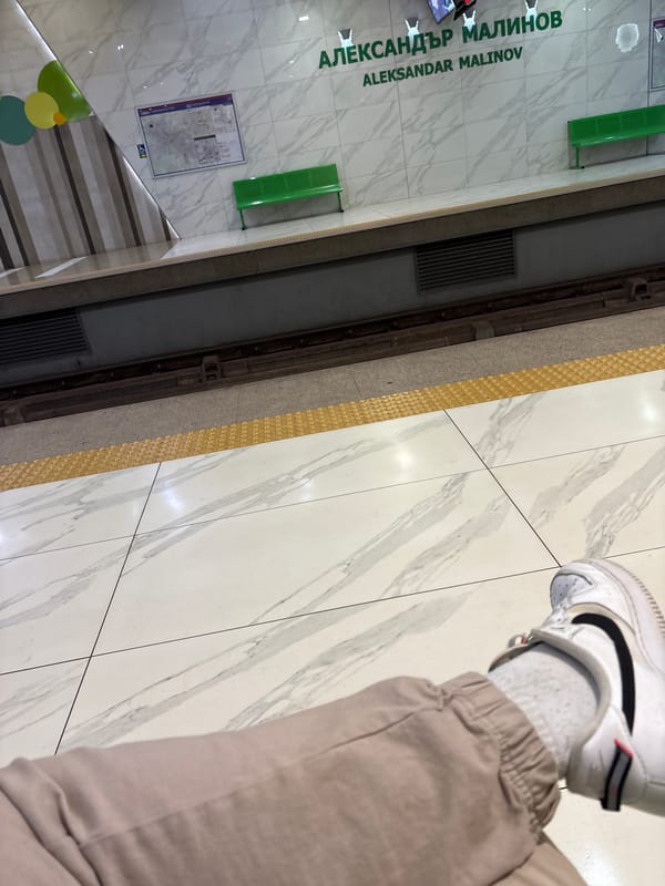 Morning view of Aleksandər Malinov metro station platform in Sofia