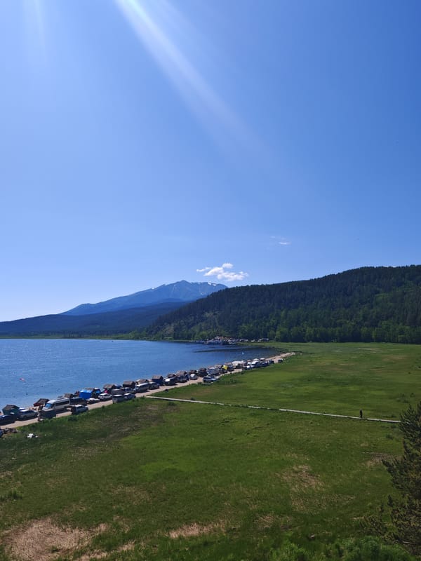 Lake day with mountains, wildlife, and shoreline exploration