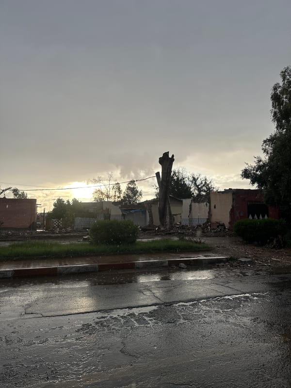 Rainy evening traffic documented in Marrakesh, Morocco