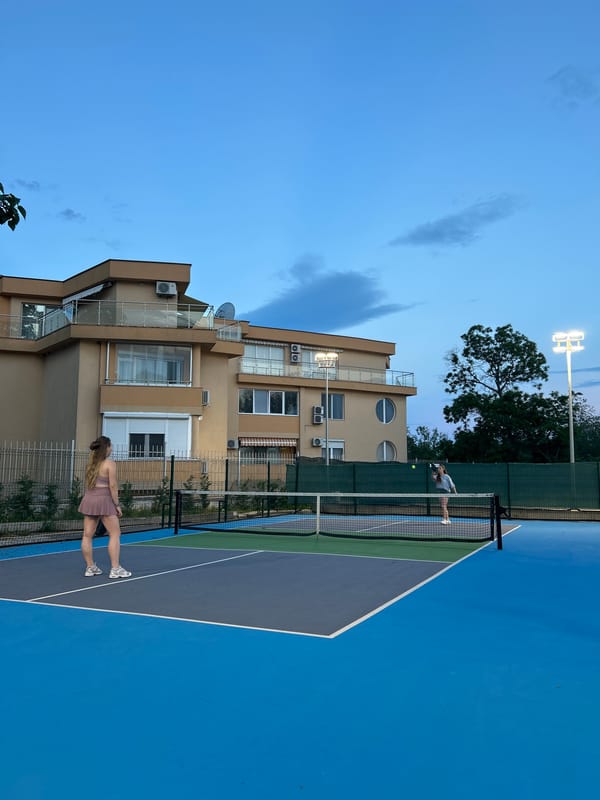 Women play pickleball at outdoor court in Varna