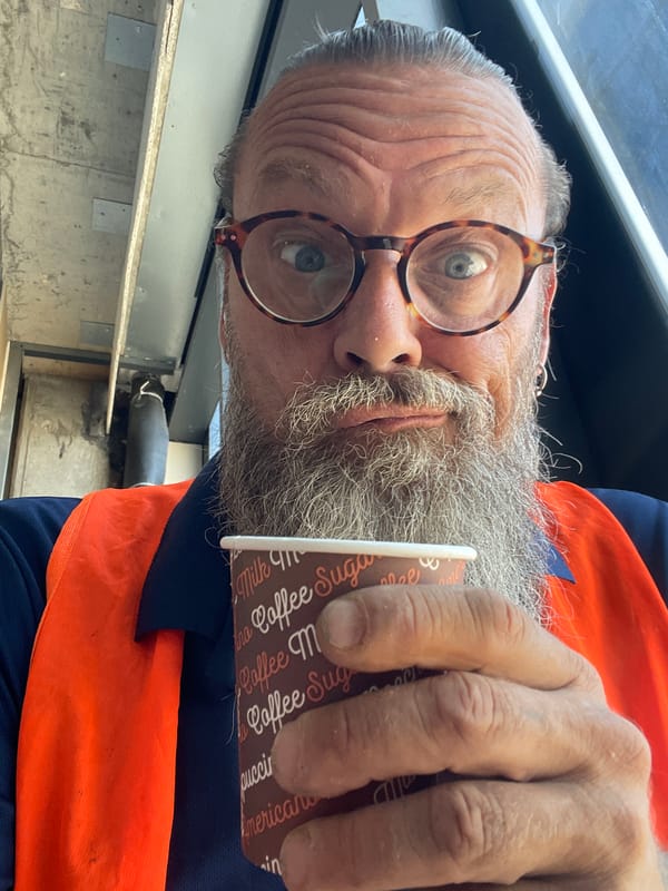 Morning break snapshots from a construction or field work site