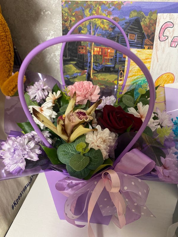 Flower bouquet with chrysanthemums documented in Foki, Russia