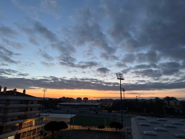 Dawn colors illuminate Figueira da Foz urban landscape