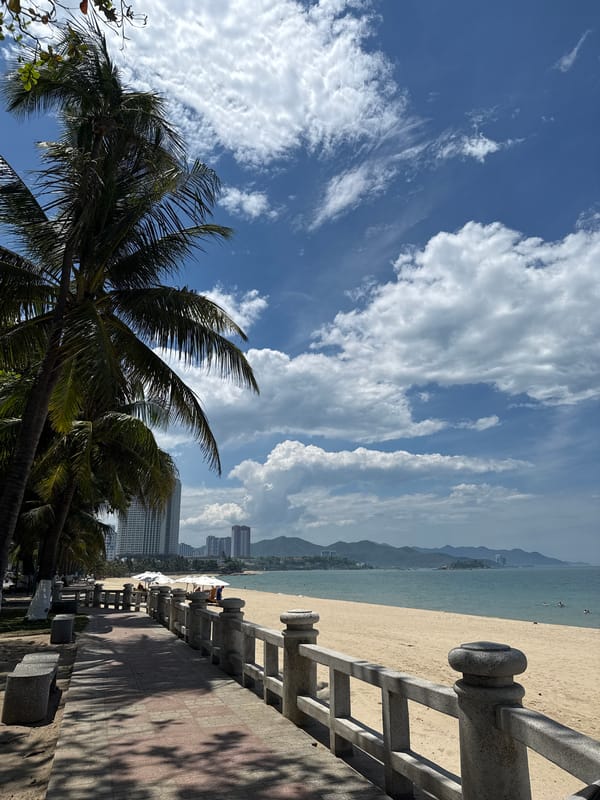 Kiteboarding gear on Nha Trang beach, sunny morning