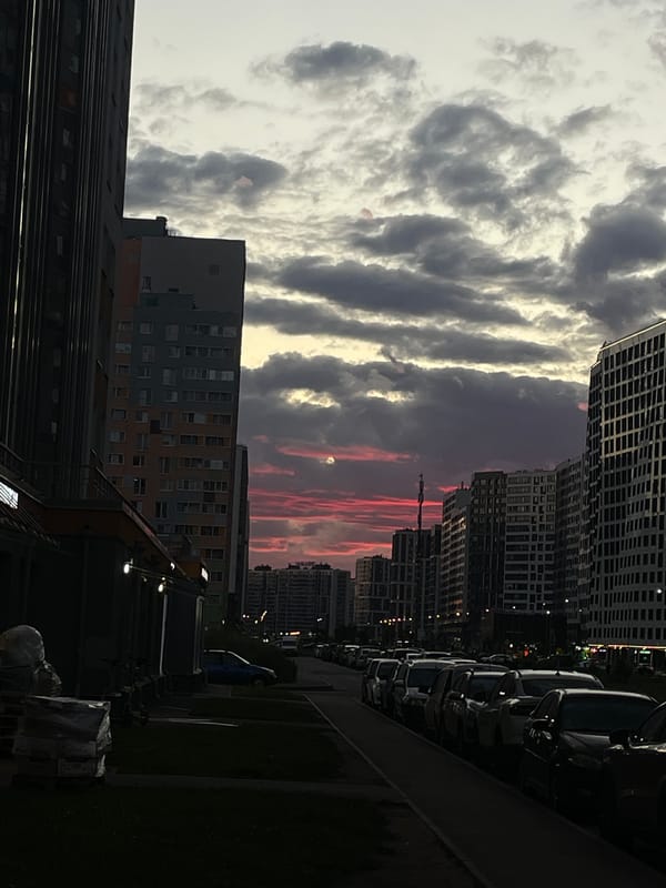 Quiet Russian residential street at dusk