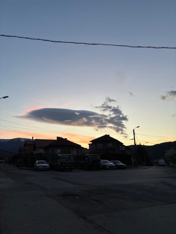 Dramatic lenticular cloud formation captured at sunset in Berkovitsa, Bulgaria