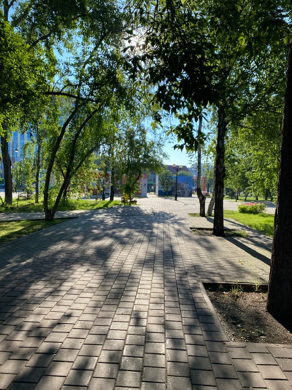 Park walks, flower beds, and a bus ride through a Russian city
