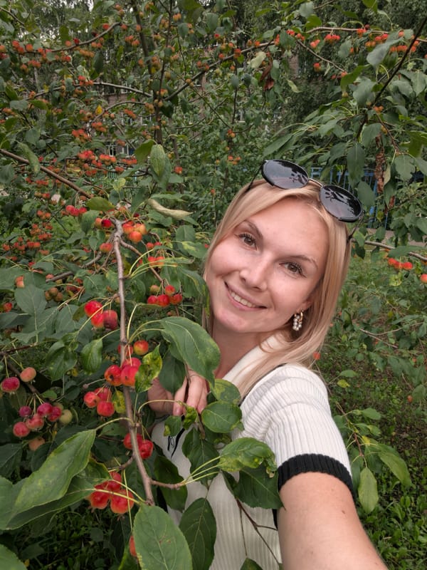 Messing around with crabapples in a Sterlitamak park