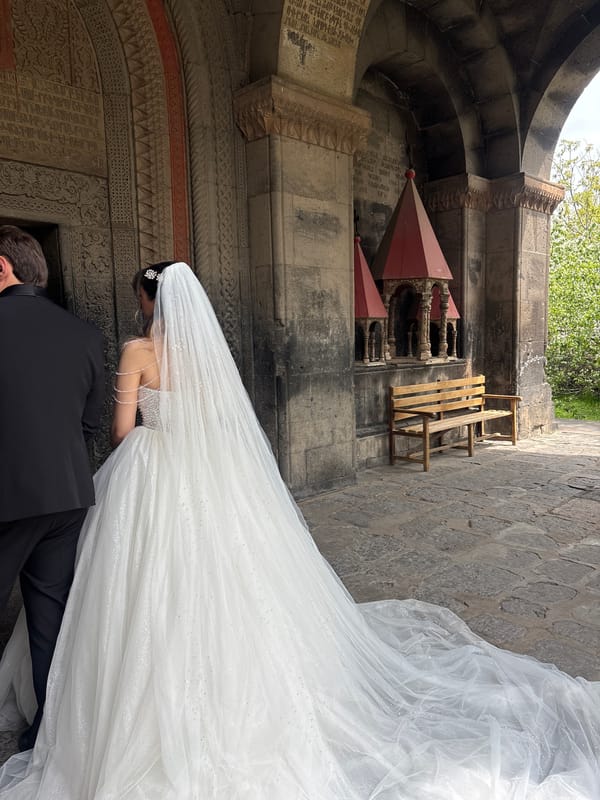Wedding ceremony held at historic Karmravor Church in Ashtarak, Armenia