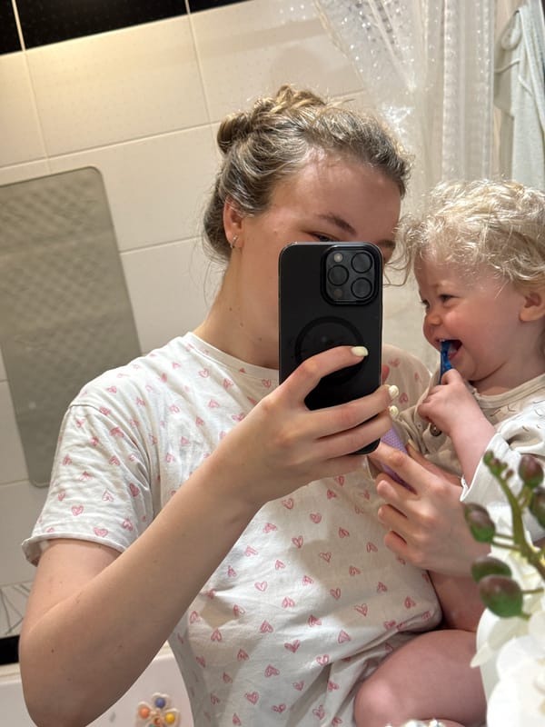 Early morning mother-child moments captured in bathroom and nursery