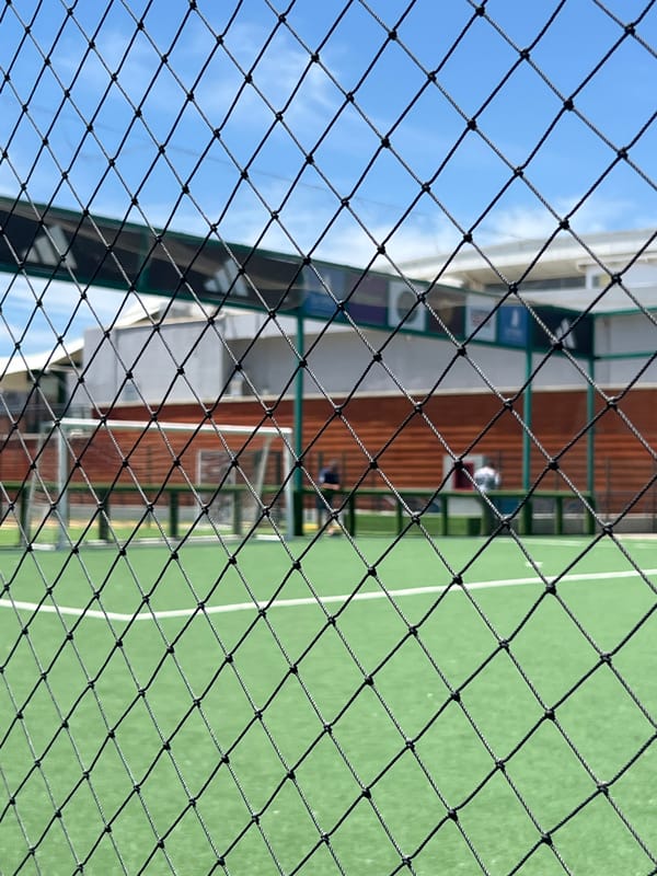 Observer documents view through safety mesh barrier