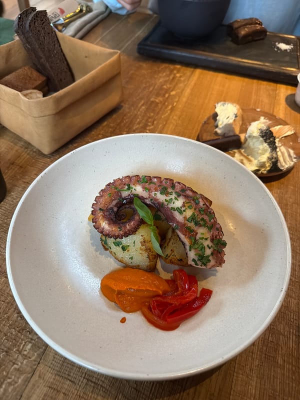 Grilled octopus meal documented at Moscow restaurant