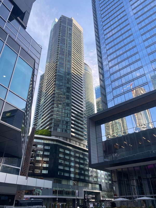 Modern architecture observed in Toronto's Entertainment District
