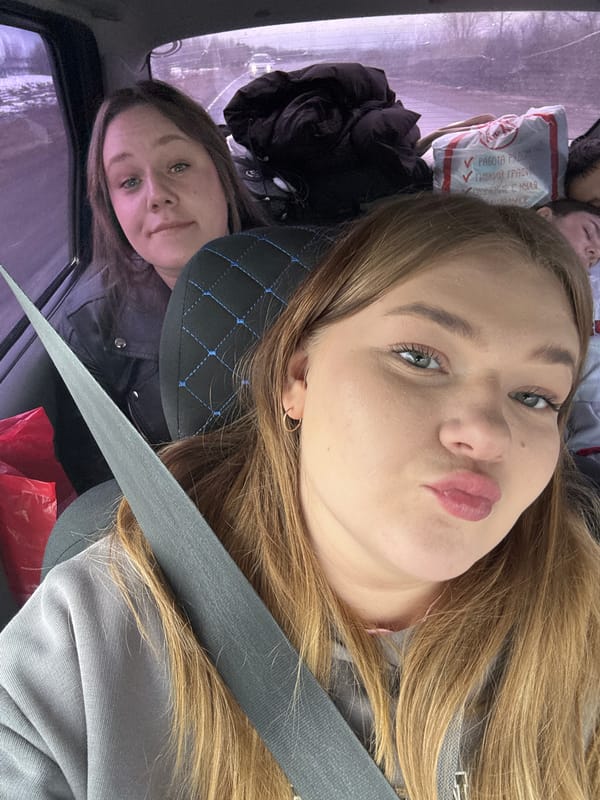 Two women photographed in car in Foteni, Russia