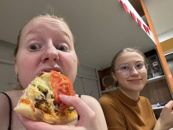 Pizza dinner shared by two people in Perm