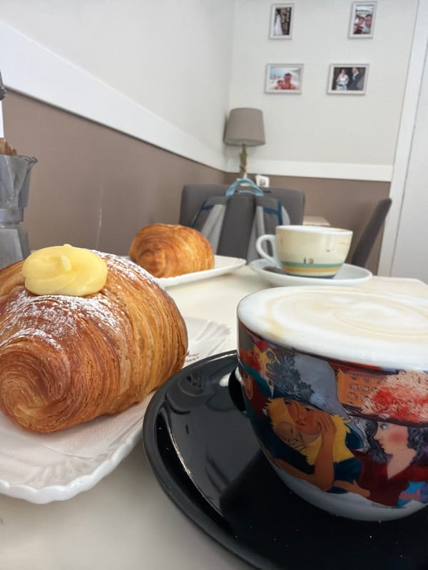 Morning breakfast and architecture documented in Vigevano, Italy