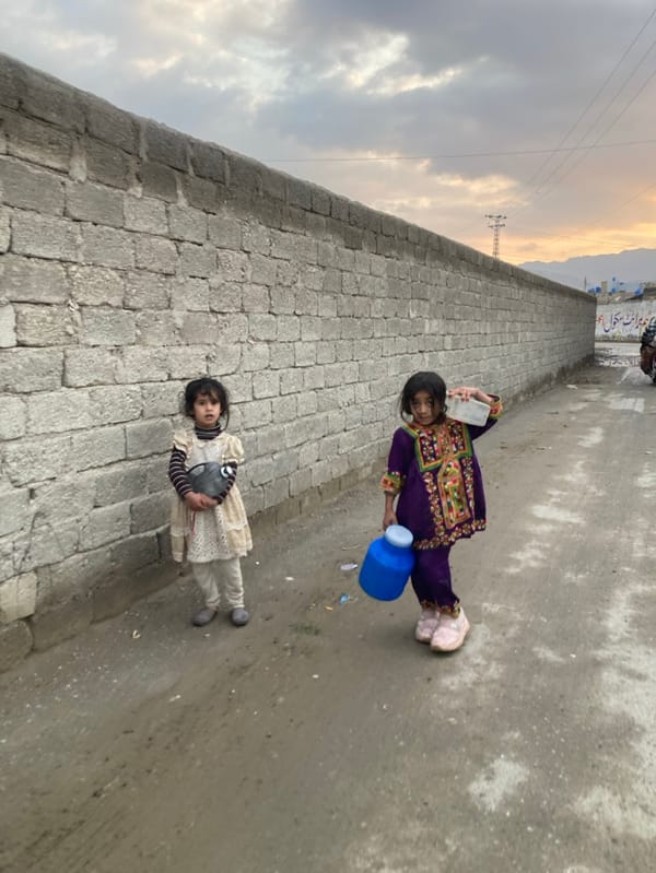 Daily life captured: children and livestock on Quetta streets