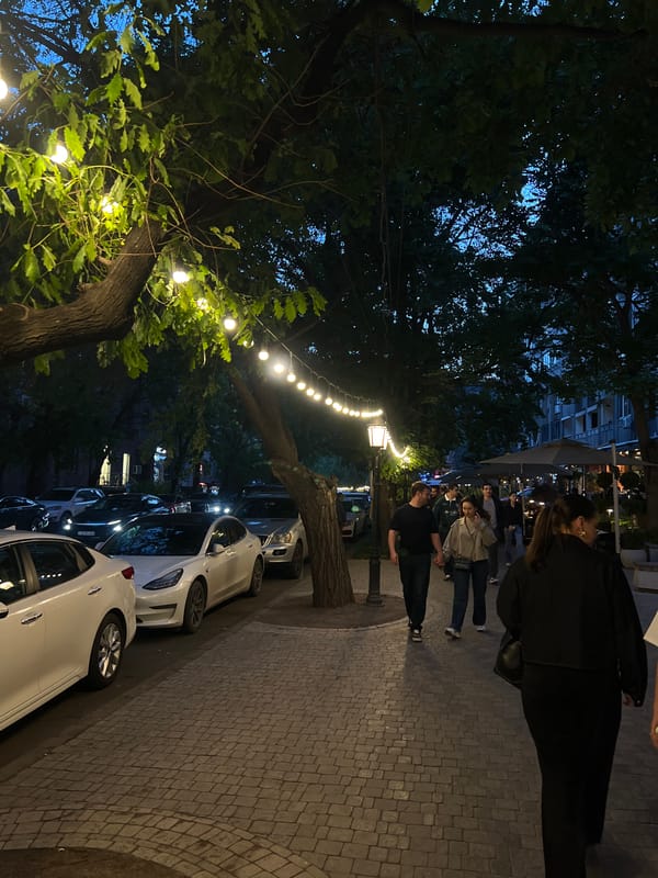 Evening street life documented across central Yerevan neighborhoods