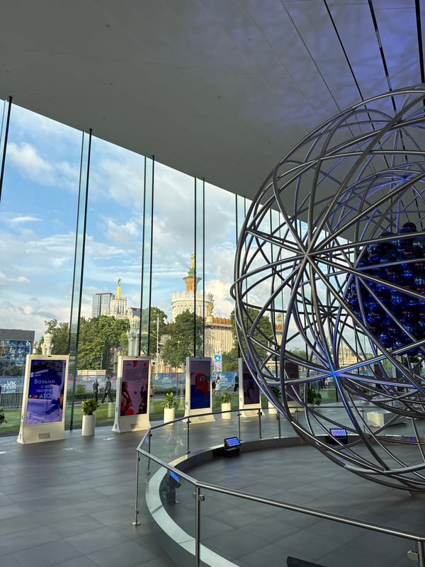 Moscow's ATOM pavilion glowing sphere sculpture at VDNKh