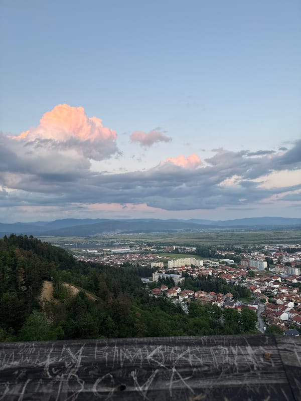 Sunset panoramic views captured across urban and natural landscape