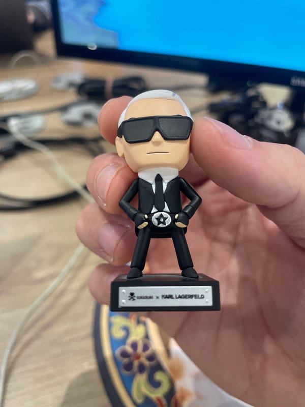 Mexico City resident handles designer figurine during laptop session