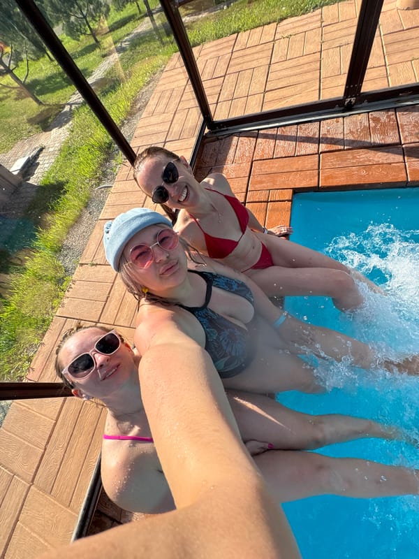 Women enjoy pool day selfies in Birobidzhan