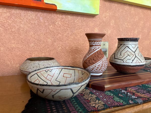 Decorative objects and natural arrangements documented in evening session