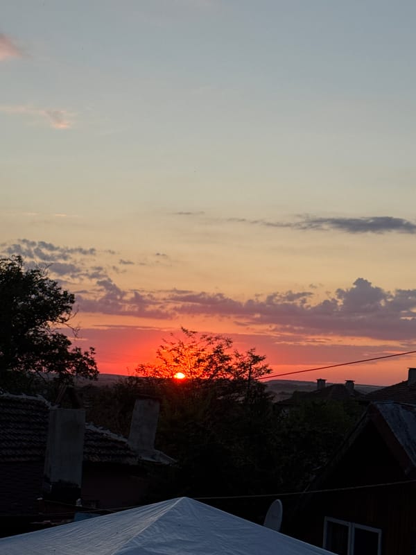 Sunset to nightfall in Sredets, with dogs and outdoor lights