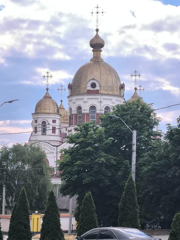 Golden-domed Orthodox cathedrals in Rybnitsa, Moldova