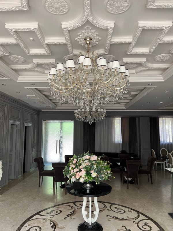 Ornate interiors and angel statues documented at Yerevan restaurant