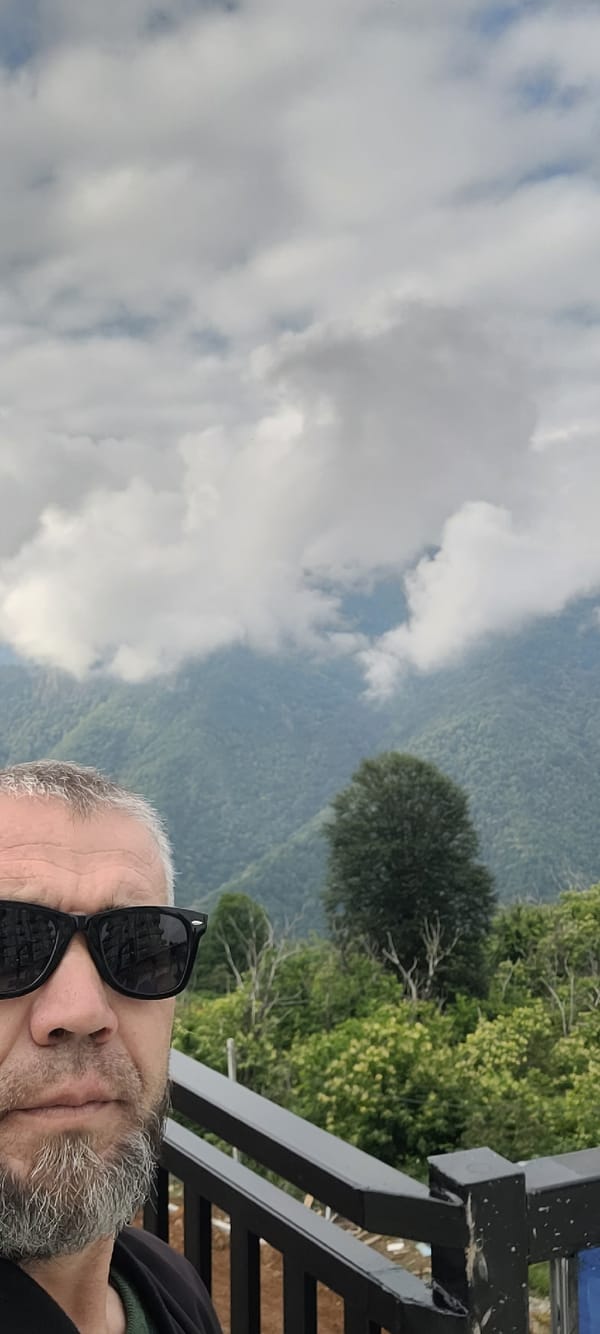 Portrait stop at a mountain viewpoint in Milisi, Georgia