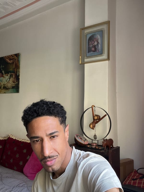 Man photographed in multiple indoor settings in Tangier