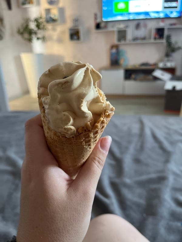 Ice cream moment in Krasnyye Barrikady, summer afternoon