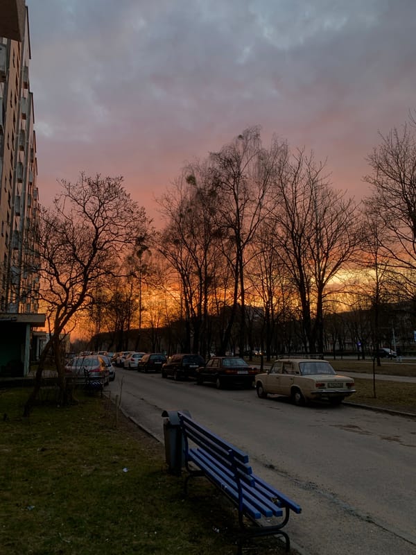 Dusk street scene captured in Hrodna, Belarus