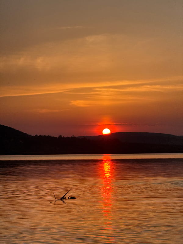 Sunset over the waterfront in Berezhany, Ukraine