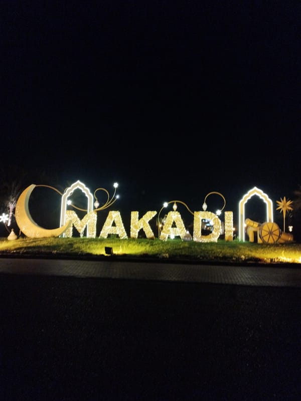 Illuminated MAKADI signage with crescent moon decorations spotted in Hurghada