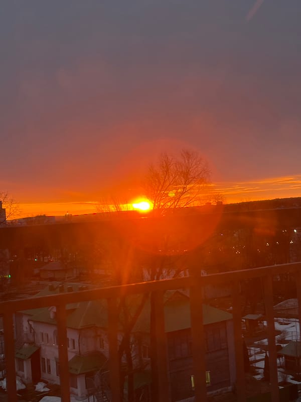 Sunset documented with indoor light patterns in Chaikovsky, Russia