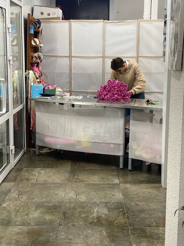 Early morning activity at Yekaterinburg flower shop documented
