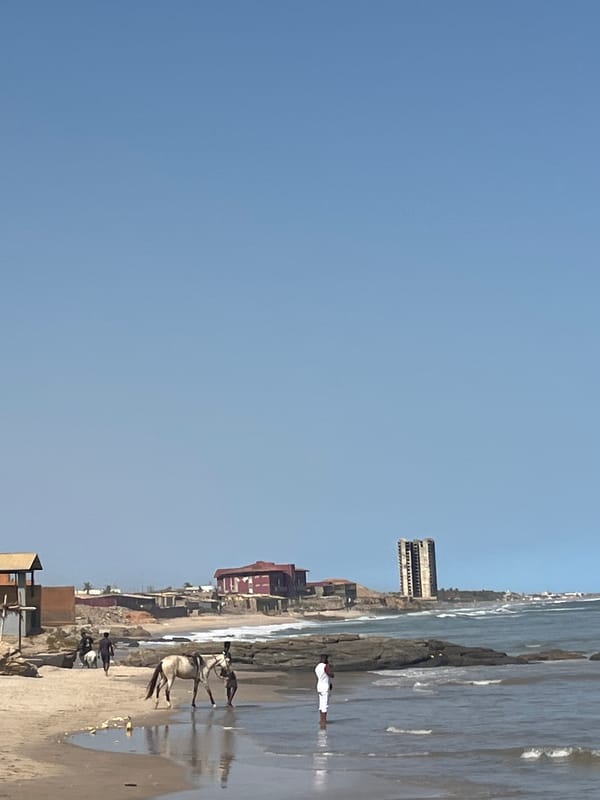 Beach activities observed in Accra including horseback riding