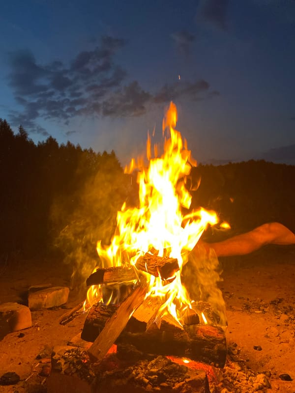 Evening campfire burning bright in Chernushka, Russia