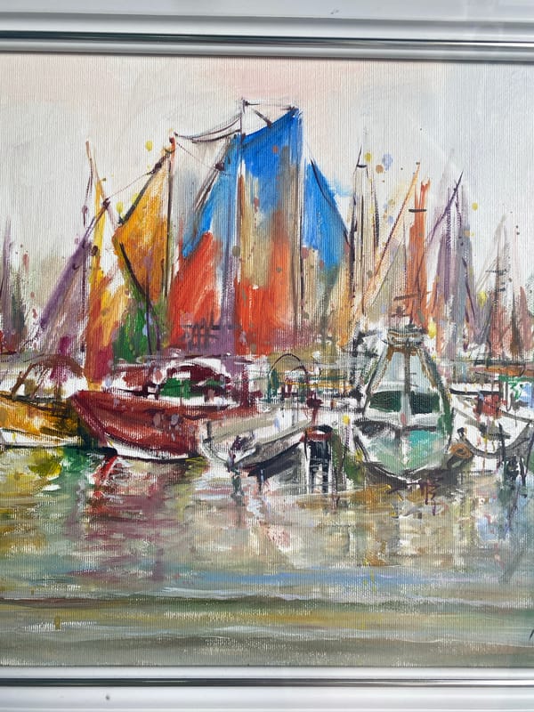 Art shop window displays local Varna paintings